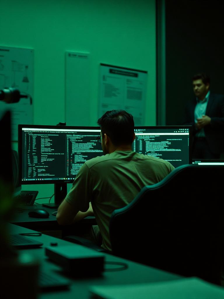 Engineer working at a dual-monitor desk